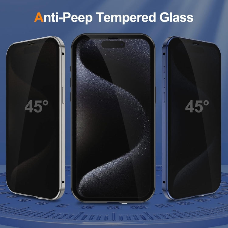 For iPhone 15 Anti-peeping Magnetic Double-sided Tempered Glass Phone Case(Silver) - iPhone 15 Cases by buy2fix | Online Shopping UK | buy2fix