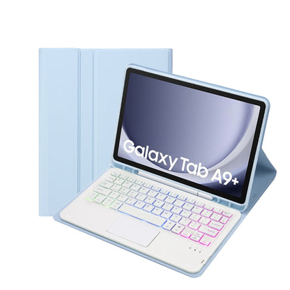 For Samsung Galaxy Tab A9+ X210/X215/X215 A09B-AS Candy Color Touch Backlight Bluetooth Keyboard Leather Tablet Case with Pen Holder(Ice Blue) - Samsung Keyboard by buy2fix | Online Shopping UK | buy2fix
