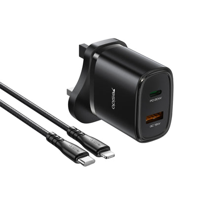 Yesido YC46 PD20W USB-C / Type-C + USB Travel Charger with 1m Type-C to 8 Pin Cable, UK Plug(Black) - USB Charger by Yesido | Online Shopping UK | buy2fix