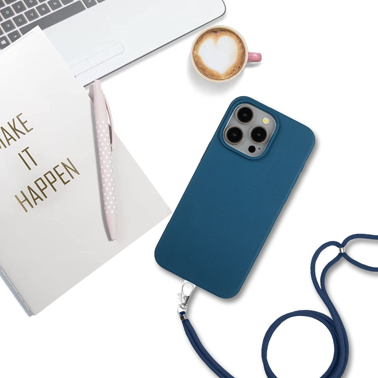 For iPhone 14 Pro Wheat MagSafe Magnetic Straw Material + TPU Phone Case with Lanyard(Blue) - iPhone 14 Pro Cases by buy2fix | Online Shopping UK | buy2fix