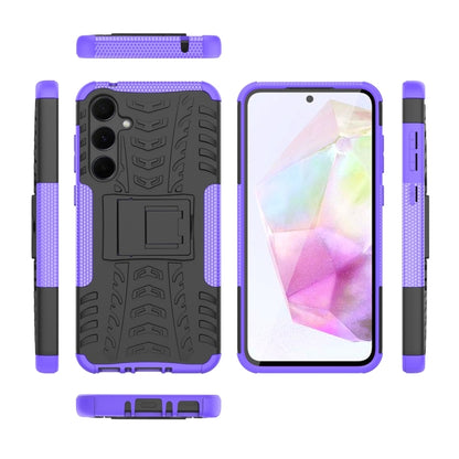 For Samsung Galaxy A35 5G Tire Texture TPU + PC Phone Case with Holder(Purple) - Galaxy Phone Cases by buy2fix | Online Shopping UK | buy2fix