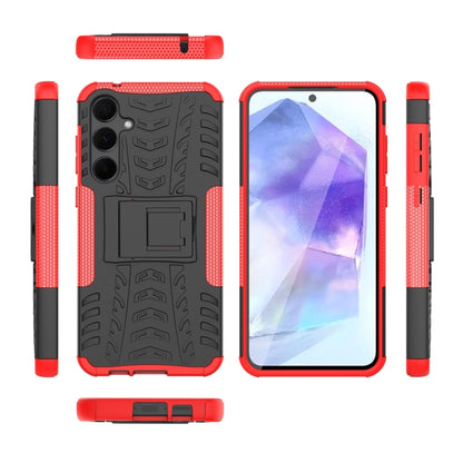 For Samsung Galaxy A55 Tire Texture TPU + PC Phone Case with Holder(Red) - Galaxy Phone Cases by buy2fix | Online Shopping UK | buy2fix