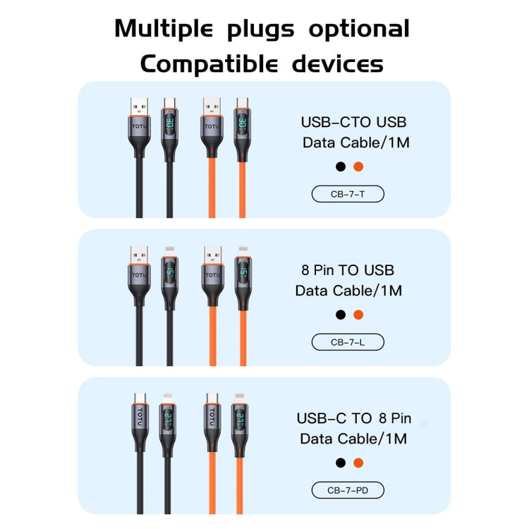 TOTU CB-7-T 30W USB to USB-C / Type-C Digital Display Fast Charging Silicone Cable, Length: 1m(Orange) - USB-C & Type-C Cable by TOTUDESIGN | Online Shopping UK | buy2fix