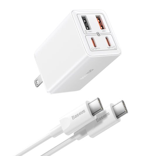 Baseus GaN6 Pro 65W 2 x Type-C + 2 x USB Fast Charger with 100W Charging Cable, US Plug(White) - USB Charger by Baseus | Online Shopping UK | buy2fix