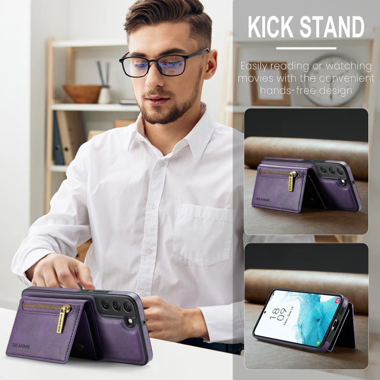 For Samsung Galaxy S22+ DG.MING M5 Series Zip RFID Multi Card Detachable Leather Phone Case(Purple) - Galaxy S22+ 5G Cases by DG.MING | Online Shopping UK | buy2fix