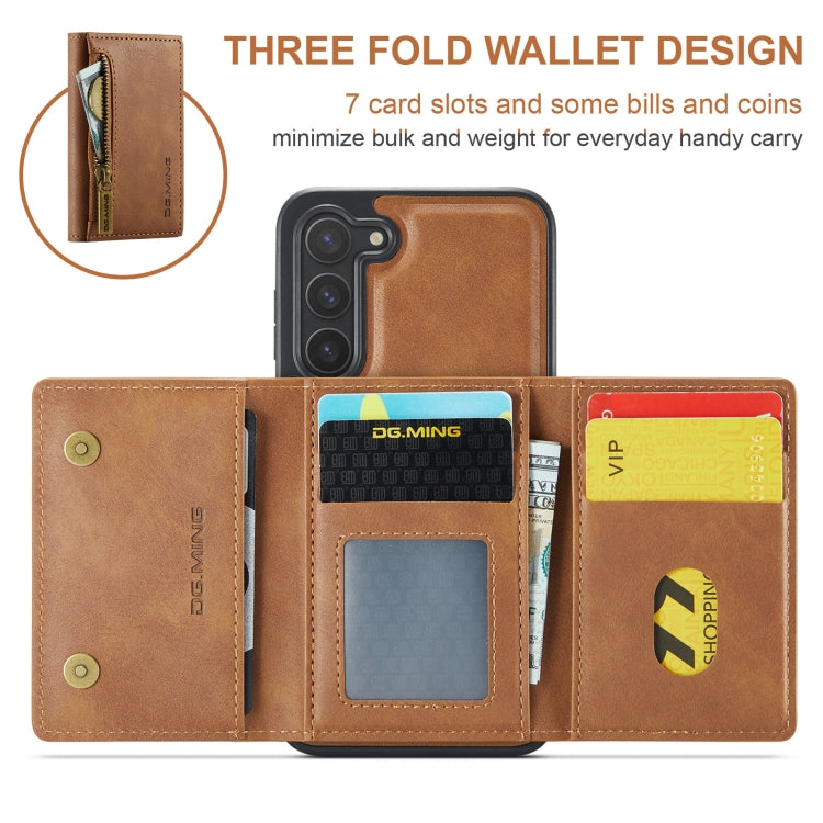 For Samsung Galaxy S23+ DG.MING M5 Series Zip RFID Multi Card Detachable Leather Phone Case(Brown) - Galaxy S23+ 5G Cases by DG.MING | Online Shopping UK | buy2fix