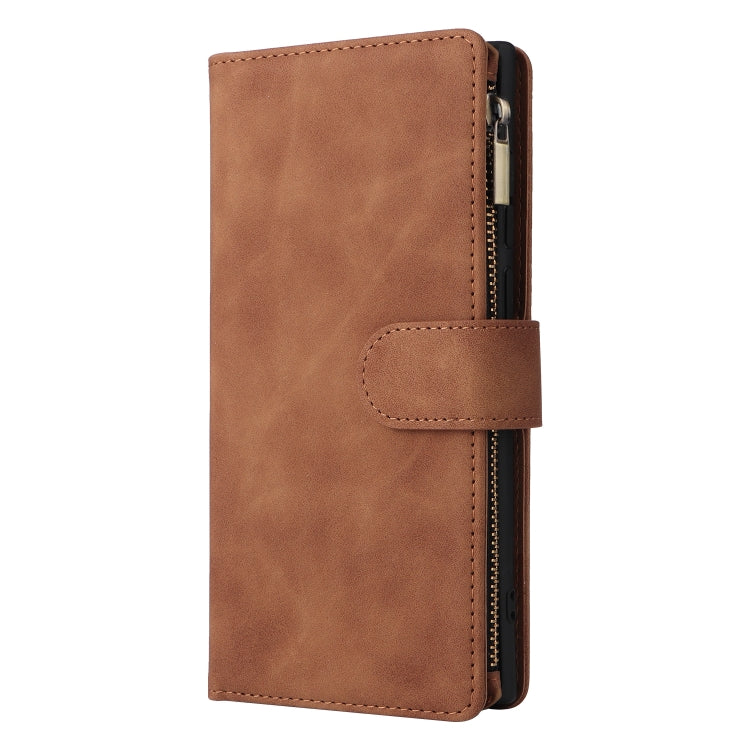 For Samsung Galaxy S24 Ultra 5G Multifunctional Frosted Zipper Wallet Leather Phone Case(Brown) - Galaxy S24 Ultra 5G Cases by buy2fix | Online Shopping UK | buy2fix