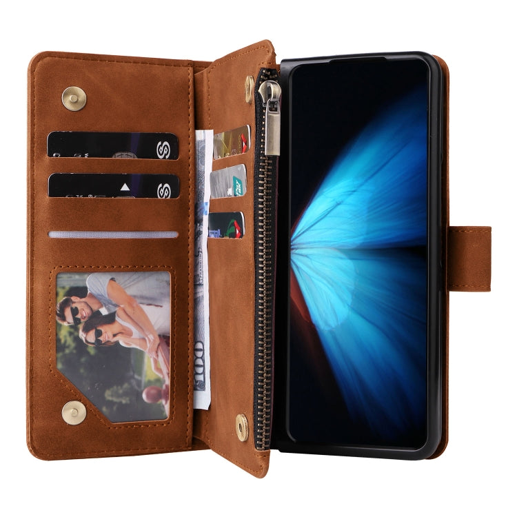 For Samsung Galaxy Z Fold4 Multifunctional Frosted Zipper Wallet Leather Phone Case(Brown) - Galaxy Z Fold4 5G Cases by buy2fix | Online Shopping UK | buy2fix