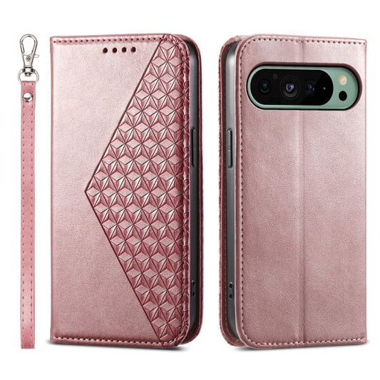 For Google Pixel 9 Cubic Grid Calf Texture Magnetic Leather Phone Case(Rose Gold) - Google Cases by buy2fix | Online Shopping UK | buy2fix