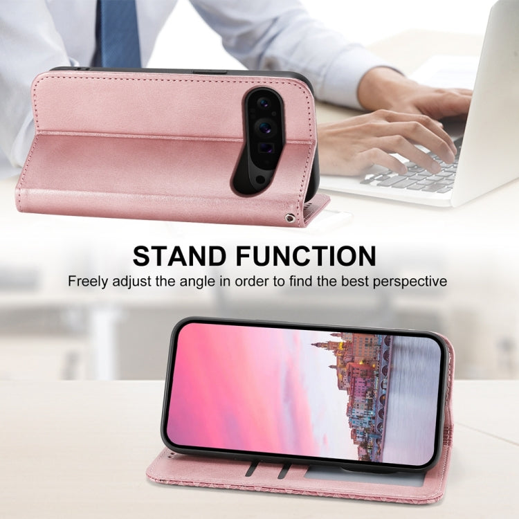 For Google Pixel 9 Pro Cubic Grid Calf Texture Magnetic Leather Phone Case(Rose Gold) - Google Cases by buy2fix | Online Shopping UK | buy2fix