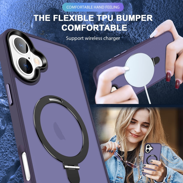 For iPhone 16 Skin-feel MagSafe Holder PC Hybrid TPU Phone Case(Dark Purple) - iPhone 16 Cases by buy2fix | Online Shopping UK | buy2fix