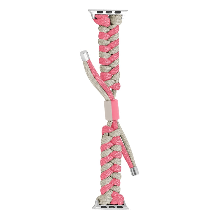 For Apple Watch Ultra 2 49mm Paracord Fishtail Braided Silicone Bead Watch Band(Pink Grey) - Watch Bands by buy2fix | Online Shopping UK | buy2fix