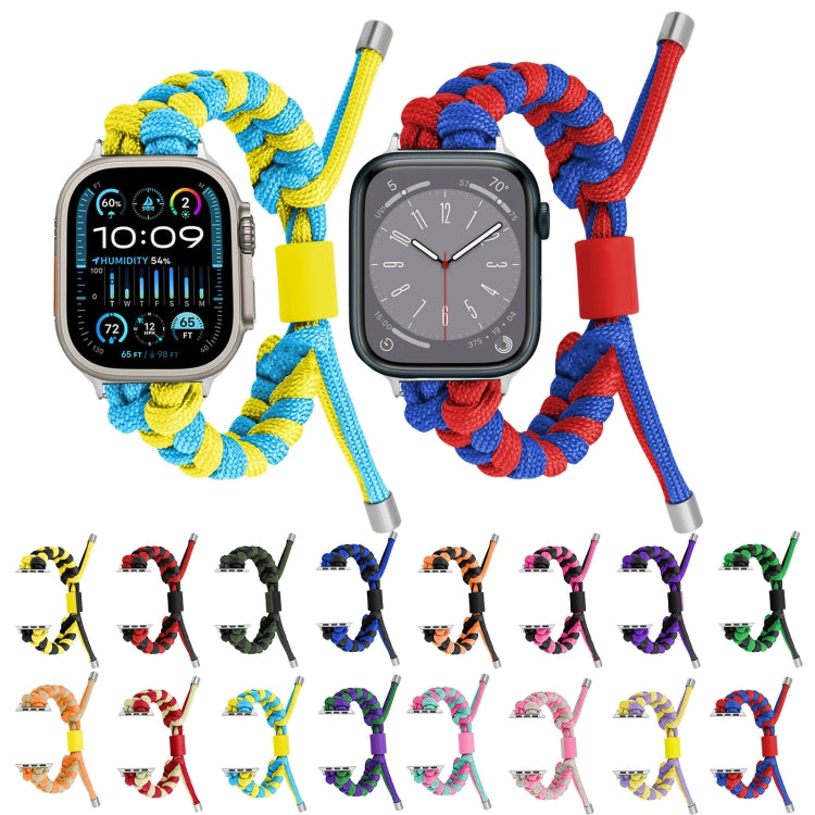 For Apple Watch Ultra 49mm Paracord Fishtail Braided Silicone Bead Watch Band(Light Blue Yellow) - Watch Bands by buy2fix | Online Shopping UK | buy2fix