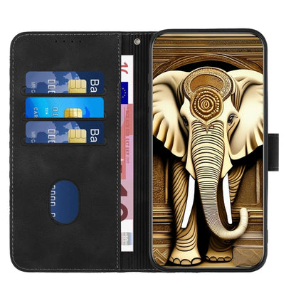 For iPhone 16 YX0060 Elephant Head Embossed Phone Leather Case with Lanyard(Black) - iPhone 16 Cases by buy2fix | Online Shopping UK | buy2fix