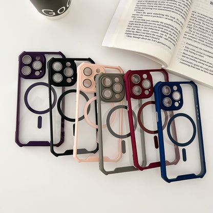 For iPhone 15 Colorful Two-Color Lens Film MagSafe Magnetic Horn Acrylic+TPU Case(Purple) - iPhone 15 Cases by buy2fix | Online Shopping UK | buy2fix