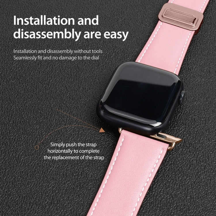 For Apple Watch SE 2023 40mm DUX DUCIS YA Series Magnetic Buckle Genuine Leather Watch Band(Pink) - Watch Bands by DUX DUCIS | Online Shopping UK | buy2fix