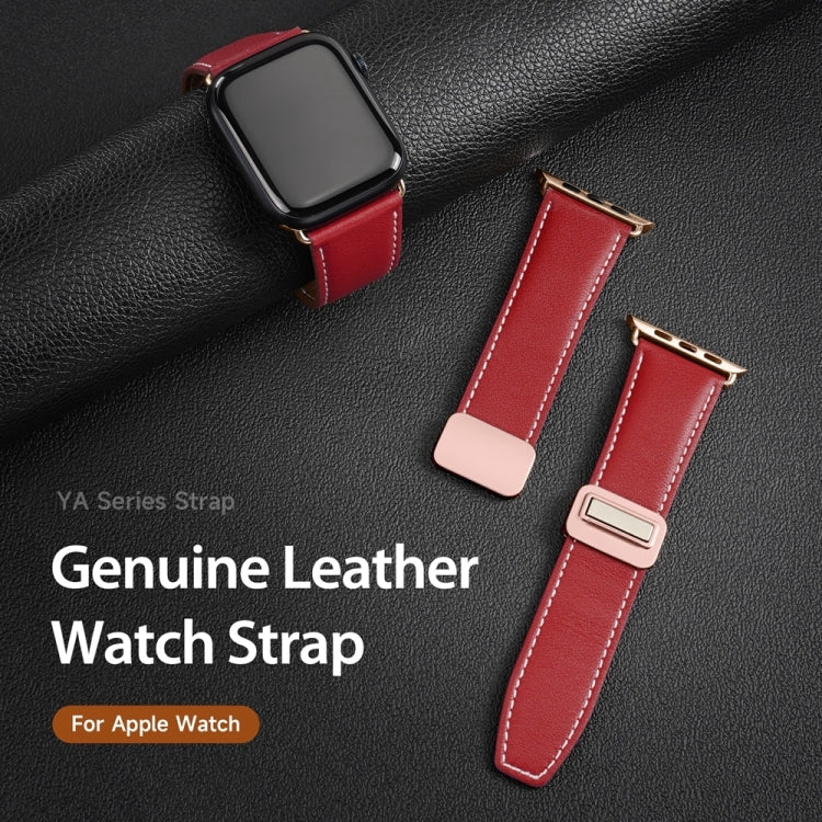 For Apple Watch Series 9 45mm DUX DUCIS YA Series Magnetic Buckle Genuine Leather Watch Band(Red) - Watch Bands by DUX DUCIS | Online Shopping UK | buy2fix