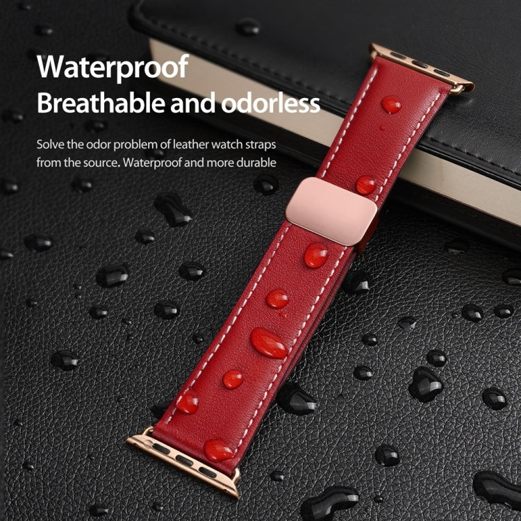 For Apple Watch Series 9 45mm DUX DUCIS YA Series Magnetic Buckle Genuine Leather Watch Band(Red) - Watch Bands by DUX DUCIS | Online Shopping UK | buy2fix