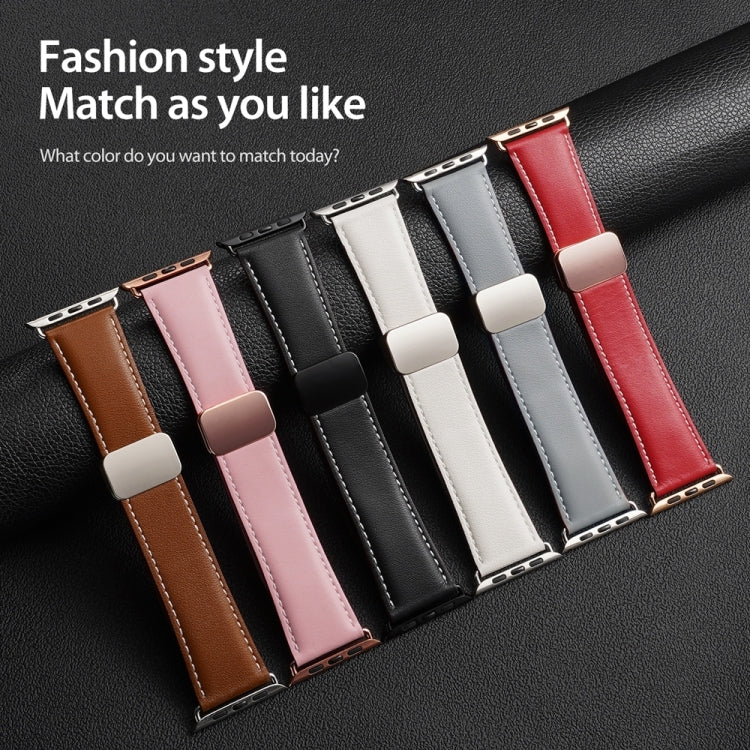 For Apple Watch Series 9 41mm DUX DUCIS YA Series Magnetic Buckle Genuine Leather Watch Band(Pink) - Watch Bands by DUX DUCIS | Online Shopping UK | buy2fix