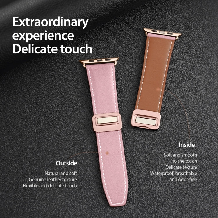 For Apple Watch Ultra 49mm DUX DUCIS YA Series Magnetic Buckle Genuine Leather Watch Band(Pink) - Watch Bands by DUX DUCIS | Online Shopping UK | buy2fix