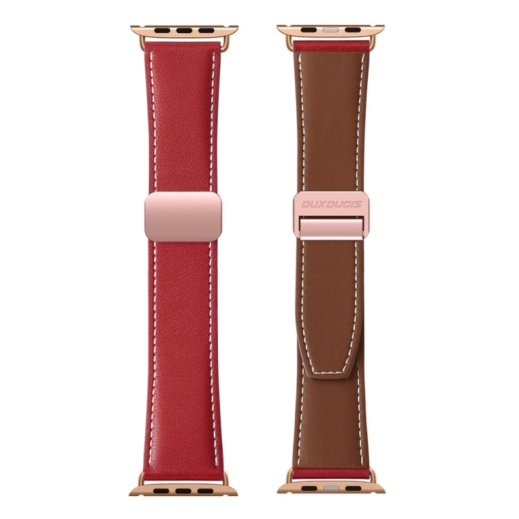 For Apple Watch SE 2022 44mm DUX DUCIS YA Series Magnetic Buckle Genuine Leather Watch Band(Red) - Watch Bands by DUX DUCIS | Online Shopping UK | buy2fix