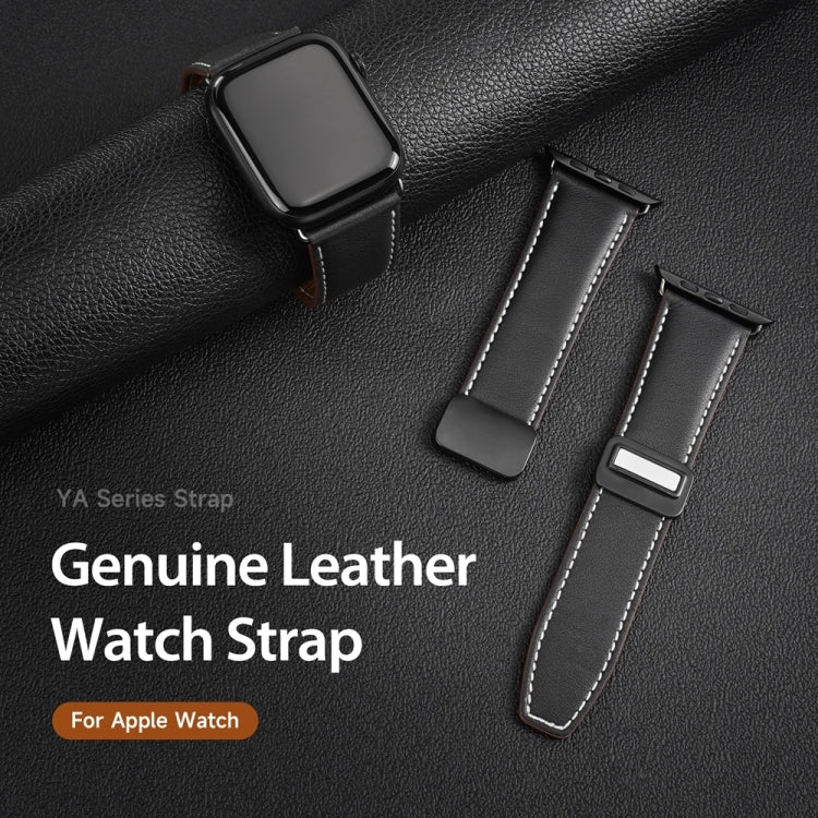 For Apple Watch SE 40mm DUX DUCIS YA Series Magnetic Buckle Genuine Leather Watch Band(Black) - Watch Bands by DUX DUCIS | Online Shopping UK | buy2fix