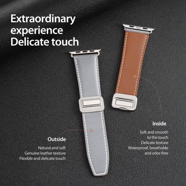 For Apple Watch Series 6 44mm DUX DUCIS YA Series Magnetic Buckle Genuine Leather Watch Band(Grey) - Watch Bands by DUX DUCIS | Online Shopping UK | buy2fix