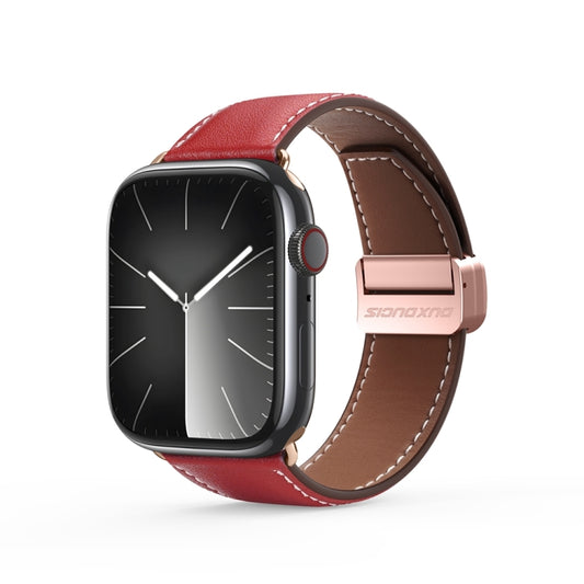 For Apple Watch Series 6 44mm DUX DUCIS YA Series Magnetic Buckle Genuine Leather Watch Band(Red) - Watch Bands by DUX DUCIS | Online Shopping UK | buy2fix