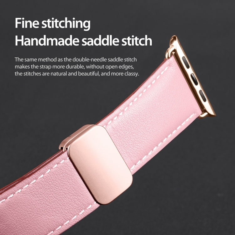 For Apple Watch Series 2 42mm DUX DUCIS YA Series Magnetic Buckle Genuine Leather Watch Band(Pink) - Watch Bands by DUX DUCIS | Online Shopping UK | buy2fix