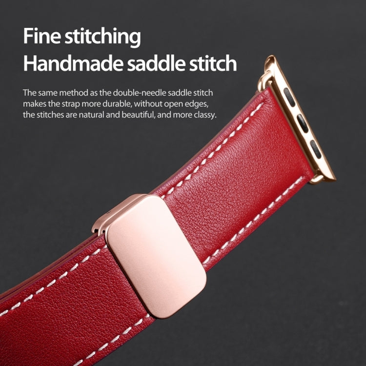 For Apple Watch Series 2 38mm DUX DUCIS YA Series Magnetic Buckle Genuine Leather Watch Band(Red) - Watch Bands by DUX DUCIS | Online Shopping UK | buy2fix