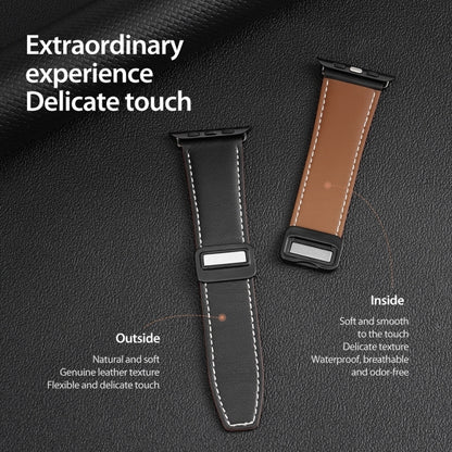 For Apple Watch 42mm DUX DUCIS YA Series Magnetic Buckle Genuine Leather Watch Band(Black) - Watch Bands by DUX DUCIS | Online Shopping UK | buy2fix