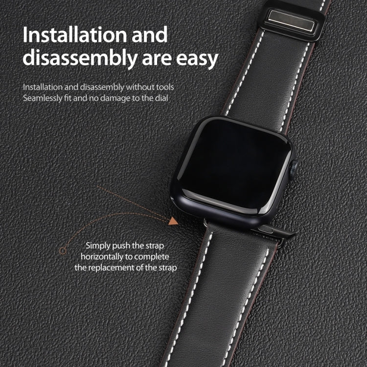 For Apple Watch 42mm DUX DUCIS YA Series Magnetic Buckle Genuine Leather Watch Band(Black) - Watch Bands by DUX DUCIS | Online Shopping UK | buy2fix