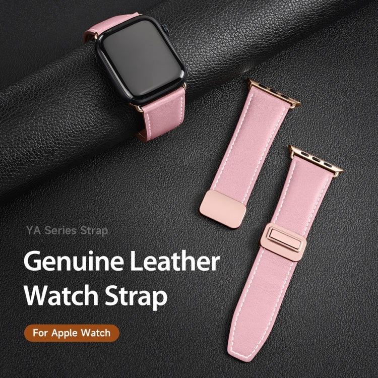 For Apple Watch 38mm DUX DUCIS YA Series Magnetic Buckle Genuine Leather Watch Band(Pink) - Watch Bands by DUX DUCIS | Online Shopping UK | buy2fix