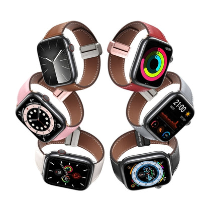 For Apple Watch 38mm DUX DUCIS YA Series Magnetic Buckle Genuine Leather Watch Band(Pink) - Watch Bands by DUX DUCIS | Online Shopping UK | buy2fix