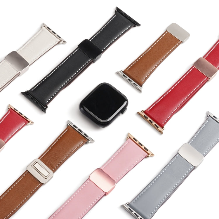 For Apple Watch Series 6 44mm DUX DUCIS YA Series Magnetic Buckle Genuine Leather Watch Band(Black) - Watch Bands by DUX DUCIS | Online Shopping UK | buy2fix