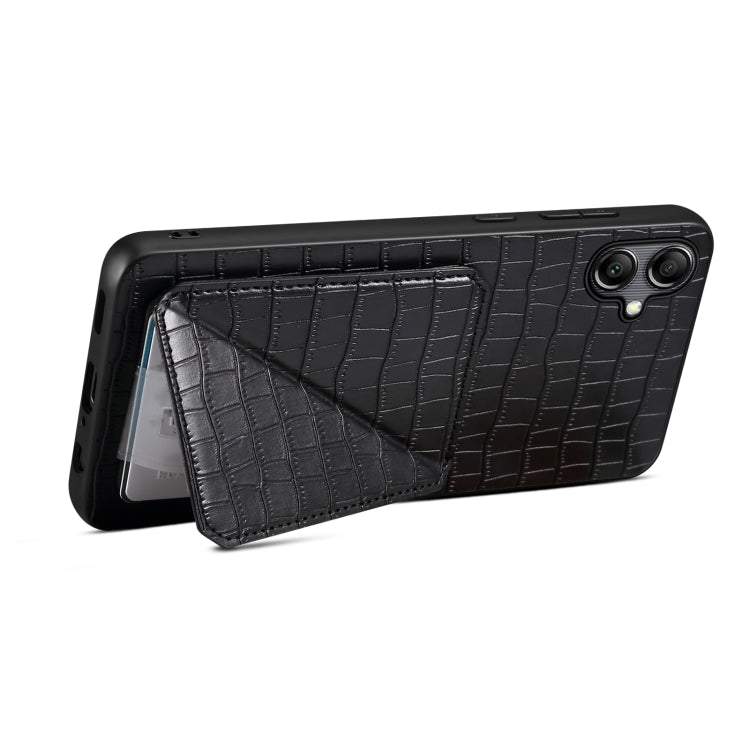 For Samsung Galaxy A20s Denior Imitation Crocodile Leather Back Phone Case with Holder(Black) - Galaxy Phone Cases by Denior | Online Shopping UK | buy2fix