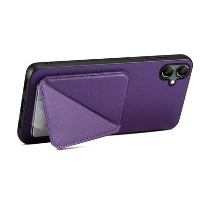 For Samsung Galaxy S21 FE 5G Denior Imitation Calf Leather Back Phone Case with Holder(Purple) - Galaxy Phone Cases by Denior | Online Shopping UK | buy2fix