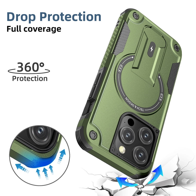 For iPhone 14 Plus MagSafe Holder Armor PC Hybrid TPU Phone Case(Army Green) - iPhone 14 Plus Cases by buy2fix | Online Shopping UK | buy2fix