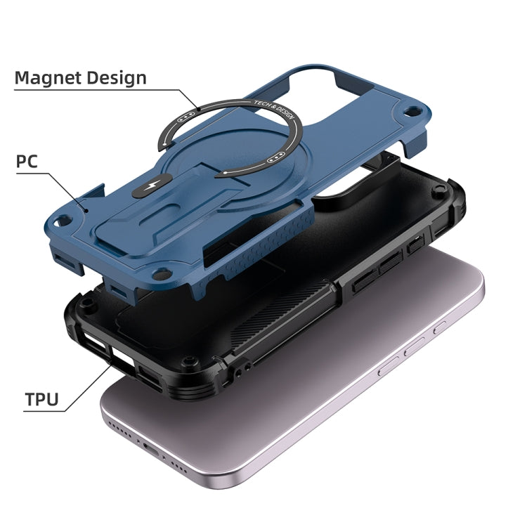 For iPhone 16 Armor Magsafe Holder PC Hybrid TPU Phone Case(Dark Blue) - iPhone 16 Cases by buy2fix | Online Shopping UK | buy2fix