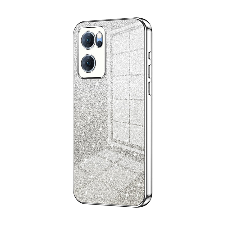 For OPPO Reno7 5G Gradient Glitter Powder Electroplated Phone Case(Silver) - OPPO Cases by buy2fix | Online Shopping UK | buy2fix