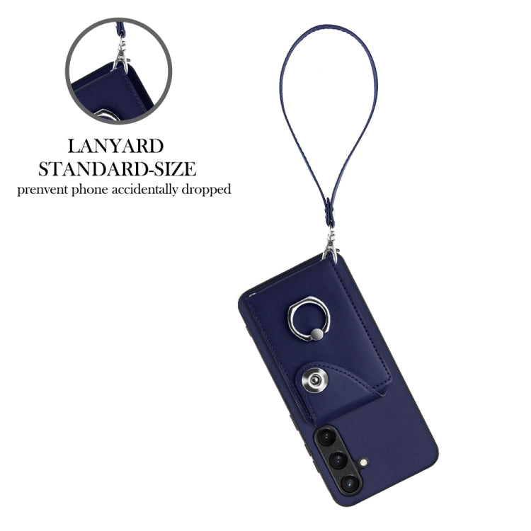 For Samsung Galaxy S24 5G Organ Card Bag Ring Holder PU Phone Case with Lanyard(Blue) - Galaxy S24 5G Cases by buy2fix | Online Shopping UK | buy2fix