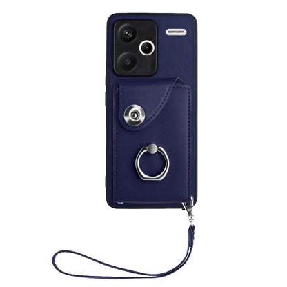 For Xiaomi Redmi Note 13 Pro+ Organ Card Bag Ring Holder PU Phone Case with Lanyard(Blue) - Note 13 Pro+ Cases by buy2fix | Online Shopping UK | buy2fix