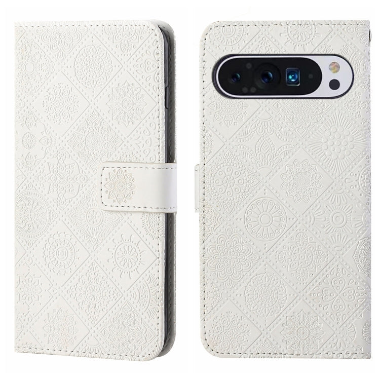 For Google Pixel 9 Pro XL Ethnic Style Embossed Pattern Leather Phone Case(White) - Google Cases by buy2fix | Online Shopping UK | buy2fix