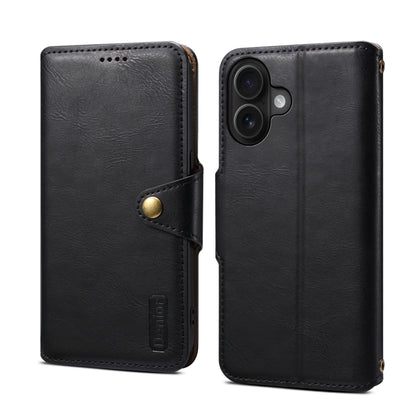 For iPhone 16 Denior Cowhide Texture Wallet Style Leather Phone Case(Black) - iPhone 16 Cases by Denior | Online Shopping UK | buy2fix