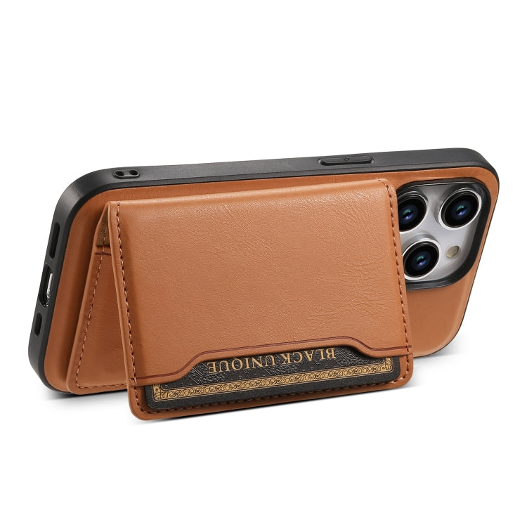 For iPhone 12 Pro Max Denior Cowhide Texture Leather MagSafe Detachable Wallet Phone Case(Khaki) - iPhone 12 Pro Max Cases by Denior | Online Shopping UK | buy2fix