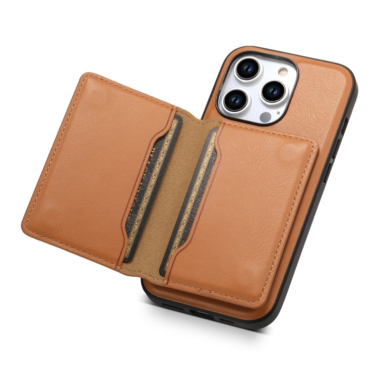 For iPhone 12 Pro Max Denior Cowhide Texture Leather MagSafe Detachable Wallet Phone Case(Khaki) - iPhone 12 Pro Max Cases by Denior | Online Shopping UK | buy2fix