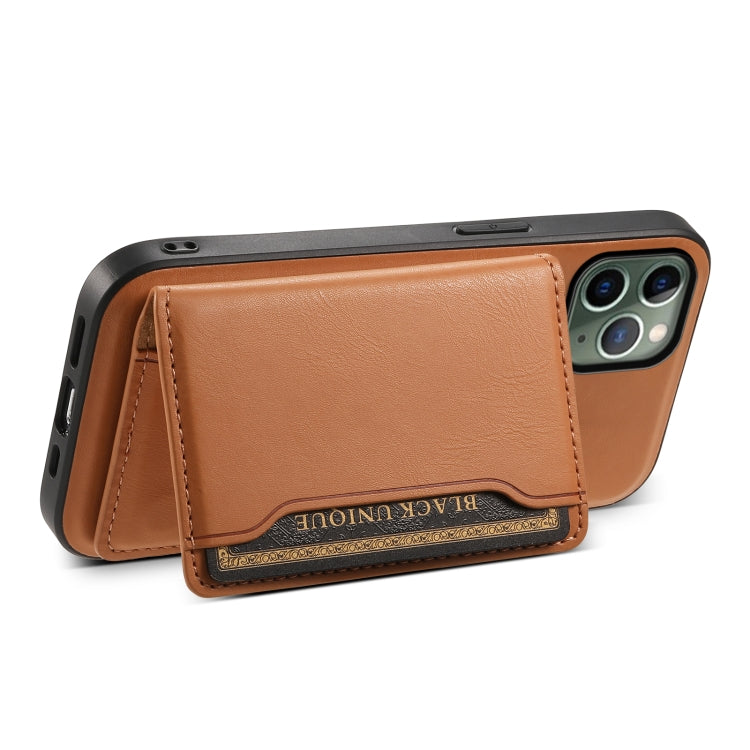 For iPhone 11 Pro Denior Cowhide Texture Leather MagSafe Detachable Wallet Phone Case(Khaki) - iPhone 11 Pro Cases by Denior | Online Shopping UK | buy2fix