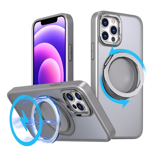 For iPhone 12 Pro Max 360-degree Rotating MagSafe Magnetic Holder Phone Case(Titanium Grey) - iPhone 12 Pro Max Cases by buy2fix | Online Shopping UK | buy2fix