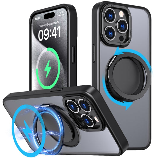 For iPhone 15 Pro 360-degree Rotating MagSafe Magnetic Holder Phone Case(Black) - iPhone 15 Pro Cases by buy2fix | Online Shopping UK | buy2fix