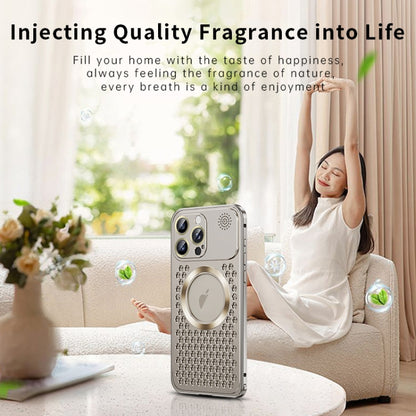 For iPhone 13 Pro Spring Buckle MagSafe Magnetic Metal Aromatherapy Phone Case(Silver) - iPhone 13 Pro Cases by buy2fix | Online Shopping UK | buy2fix